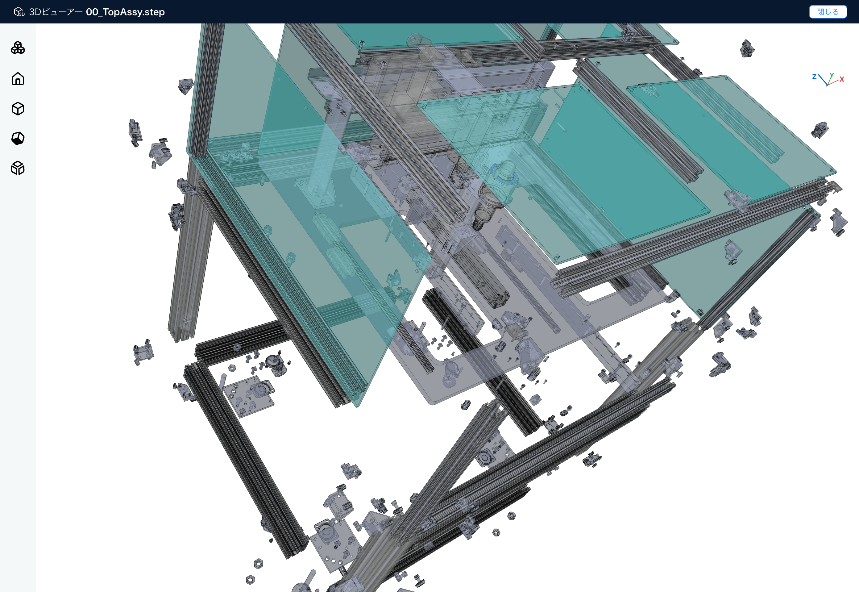 PRISMの3Dビューアー画面。装置の分解図を3D CADでブラウザ上に表示